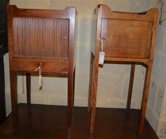 A 19th century mahogany pot cupboard and an oak pot cupboard, largest width 38cm, depth 33cm, height 78.5cm